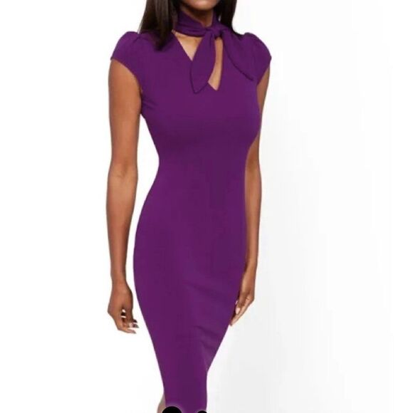 New York & Company Women Deep Purple Sheath Bow Tie Dress Size M NWT - Picture 1 of 11